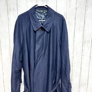 Vintage Reporter Coat Large Navy Collared Button Belted Split Back Long Peacoat